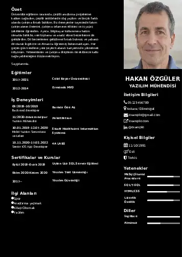 Yazılım Mühendisi Cv Örnekleri cv indir